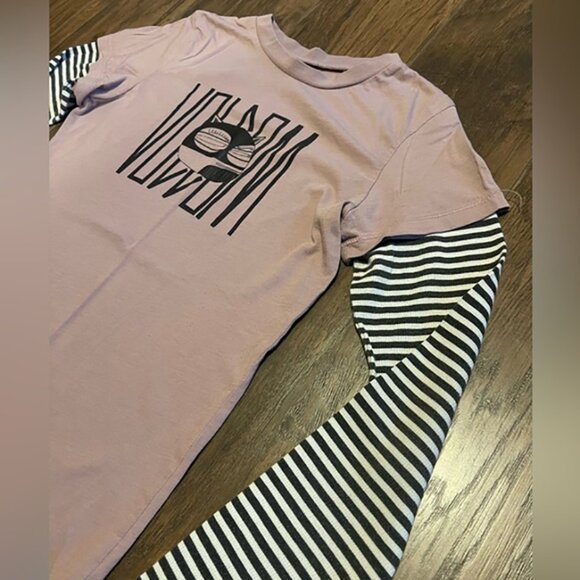 Volcom pink &grey layered long sleeve T shirt Skills Pixie ninja cat punk rock - Picture 2 of 6